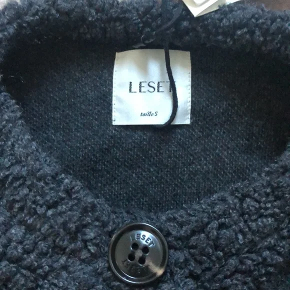 LESET Charcoal Mica Collarless Blouson Button-Up Jacket Cardigan - Picture 10 of 11